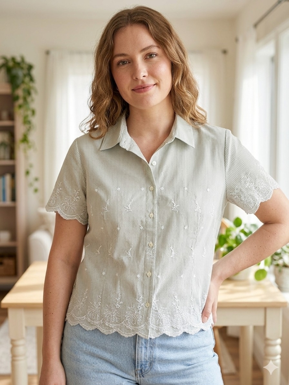 Classic Elements Sage Embroidered Button-Down Shirt